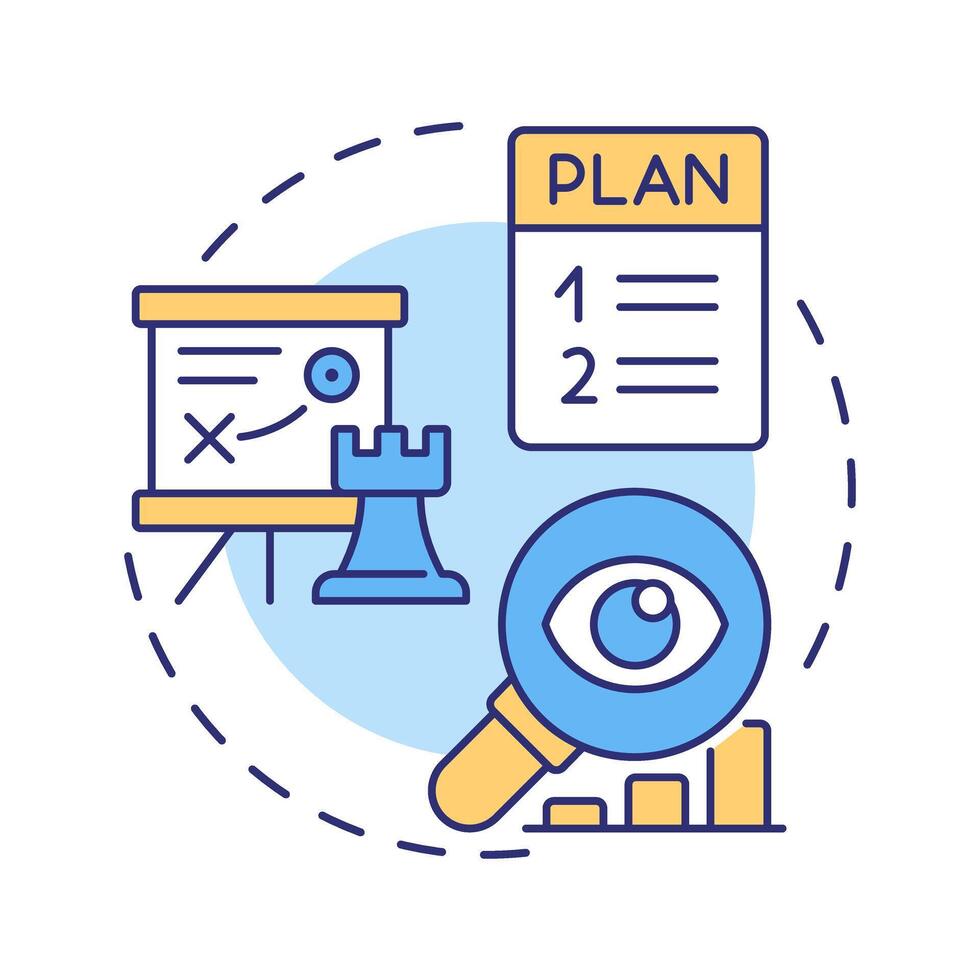 Business plan multi color concept icon. Start manufacturing business. Market analysis and financial projections. Round shape line illustration. Abstract idea. Graphic design. Easy to use in article vector