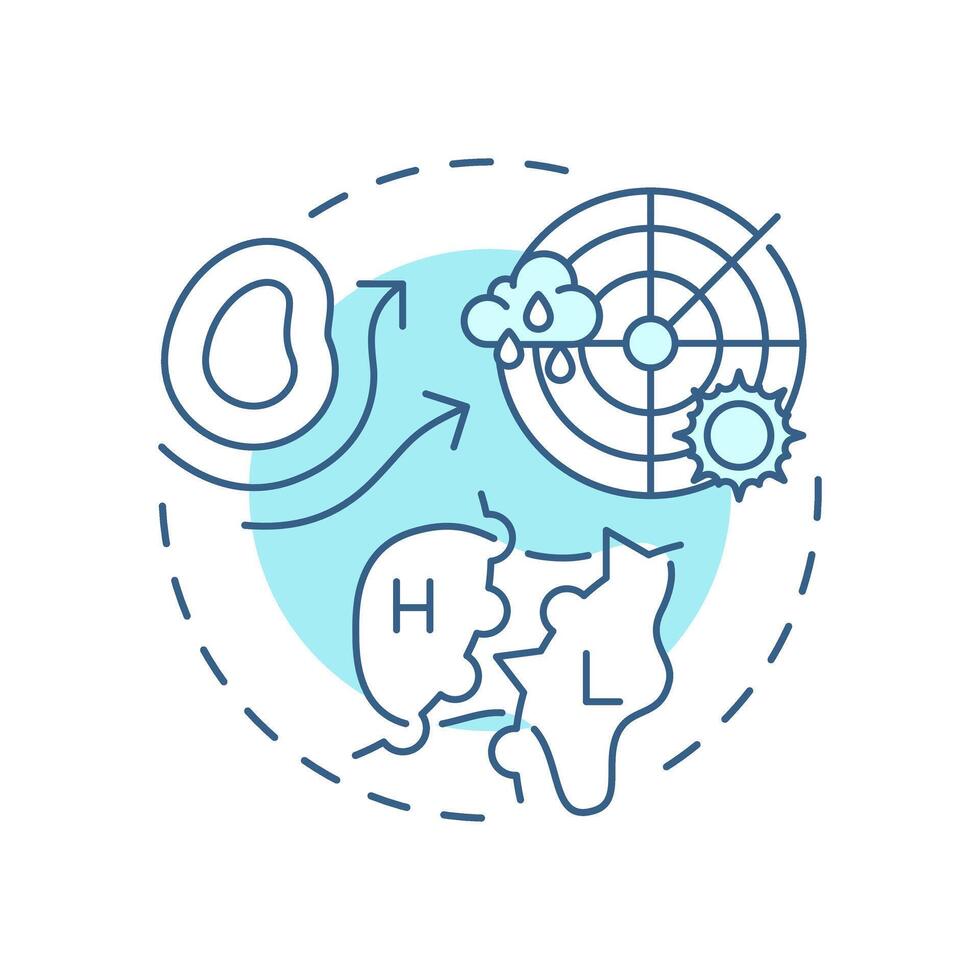 Synoptic scale meteorology soft blue concept icon. Large weather systems analysis. Weather forecasting. Round shape line illustration. Abstract idea. Graphic design. Easy to use in article vector