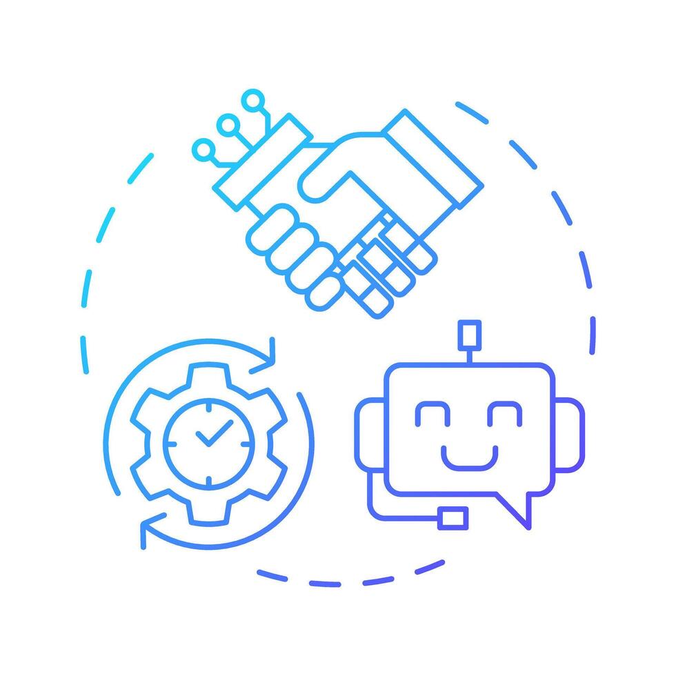 Attended RPA blue gradient concept icon. Bots helping employees to do tasks. Routine processes automation. Round shape line illustration. Abstract idea. Graphic design. Easy to use in presentation vector