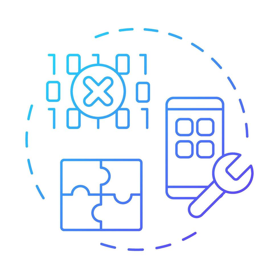 No código azul degradado concepto icono. aplicación desarrollo sin programación experiencia. robótico proceso automatización. redondo forma línea ilustración. resumen idea. gráfico diseño. fácil a utilizar en artículo vector