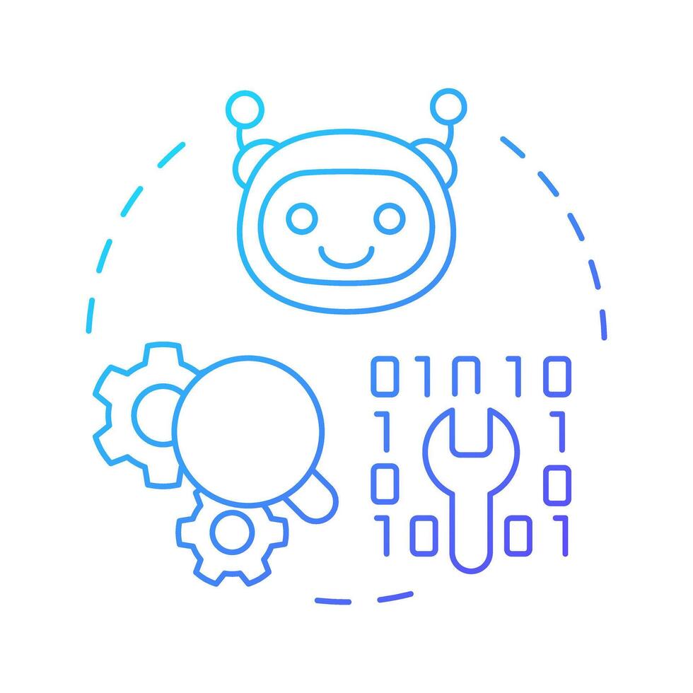 RPA development blue gradient concept icon. Bot automating specific tasks. Coding optimization technology. Round shape line illustration. Abstract idea. Graphic design. Easy to use in article vector
