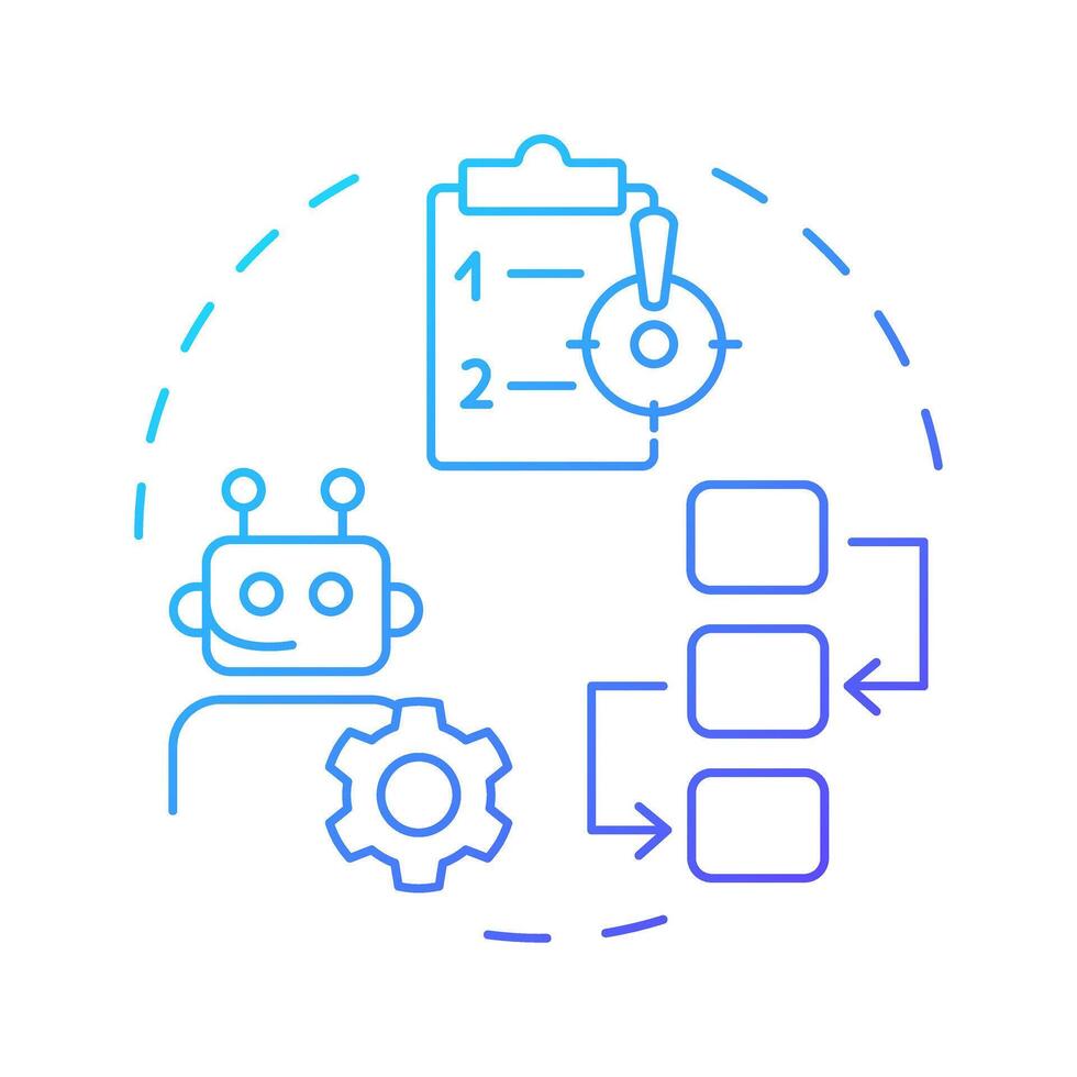 Rule based and adaptive RPA blue gradient concept icon. Robotizing work processes. Futuristic technology. Round shape line illustration. Abstract idea. Graphic design. Easy to use in article vector