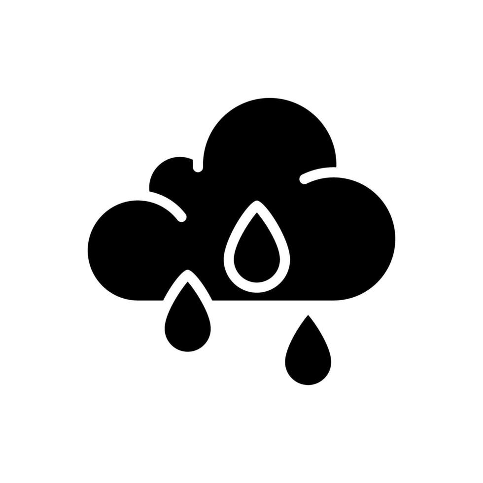 Rain black glyph icon. Cloud and raindrops. Rainy weather and precipitation. Weather forecast. Meteorology. Silhouette symbol on white space. Solid pictogram. Isolatedillustration vector