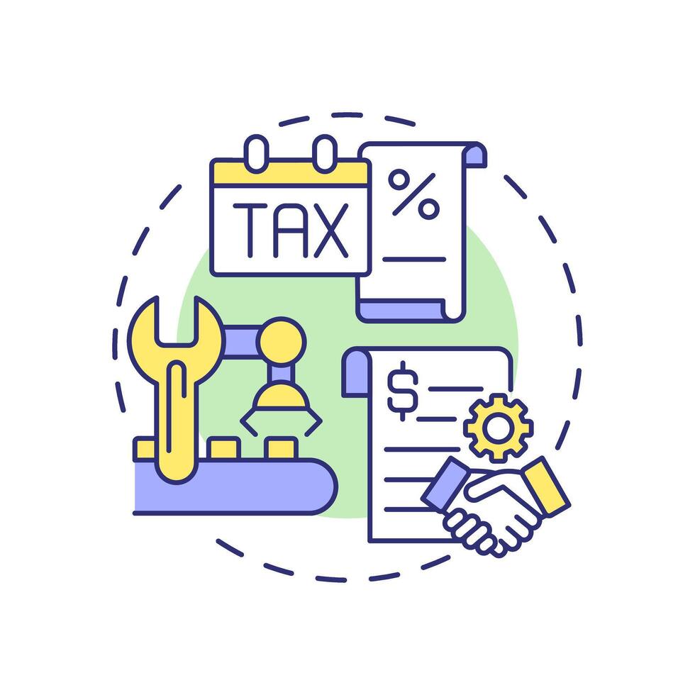 Manufacturing overhead multi color concept icon. Production costs. Taxes and maintenance expenses. Round shape line illustration. Abstract idea. Graphic design. Easy to use in article vector