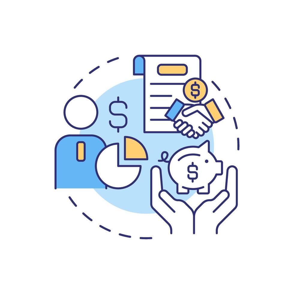 Acquiring funding and resources multi color concept icon. Start manufacturing business. Investment allocation. Round shape line illustration. Abstract idea. Graphic design. Easy to use in article vector
