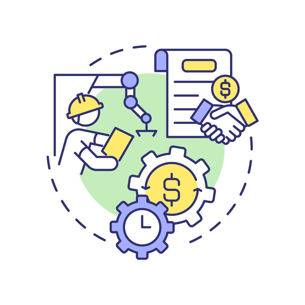 Direct labor multi color concept icon. Manufacturing costs. Human resources involved in production. Round shape line illustration. Abstract idea. Graphic design. Easy to use in article vector