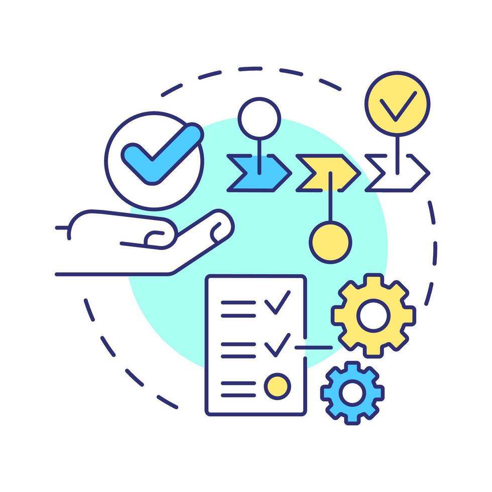 Set in order multi color concept icon. 5S methodology. Arrange items. Efficient workflow. Organization. Round shape line illustration. Abstract idea. Graphic design. Easy to use in article vector