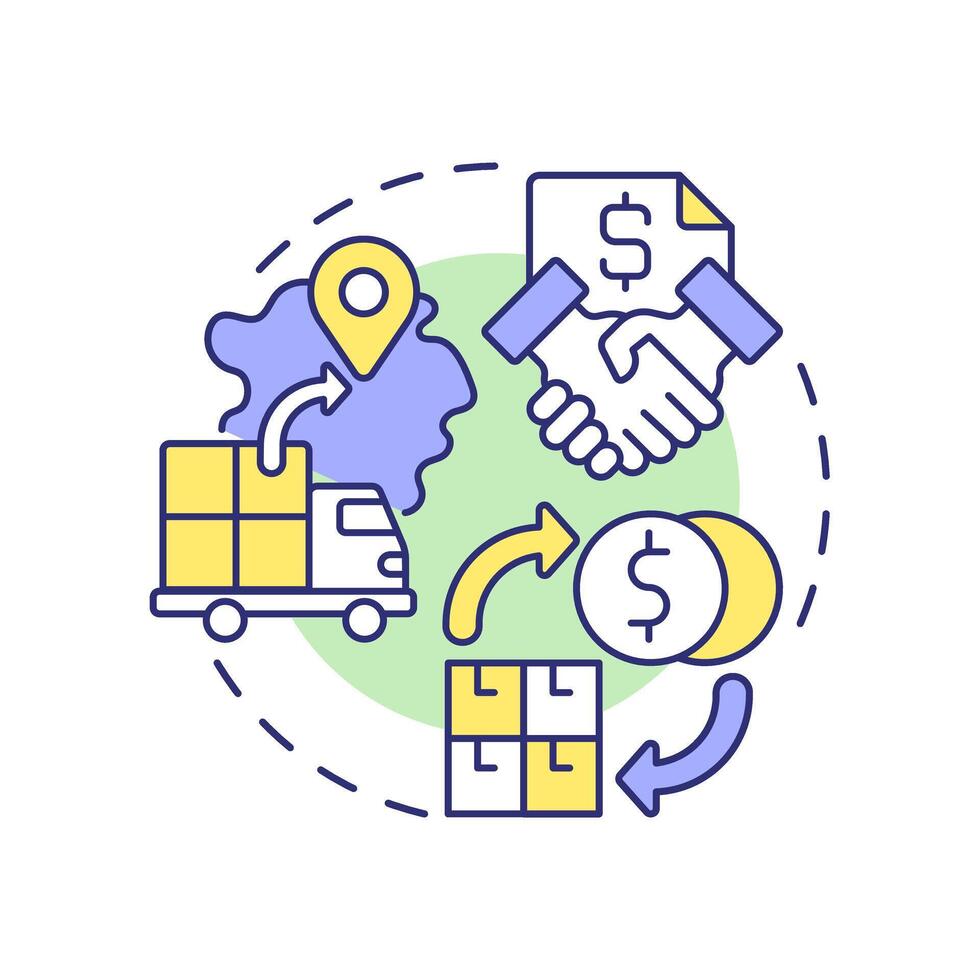 Direct materials multi color concept icon. Manufacturing costs. Sourcing, transportation in production. Round shape line illustration. Abstract idea. Graphic design. Easy to use in article vector