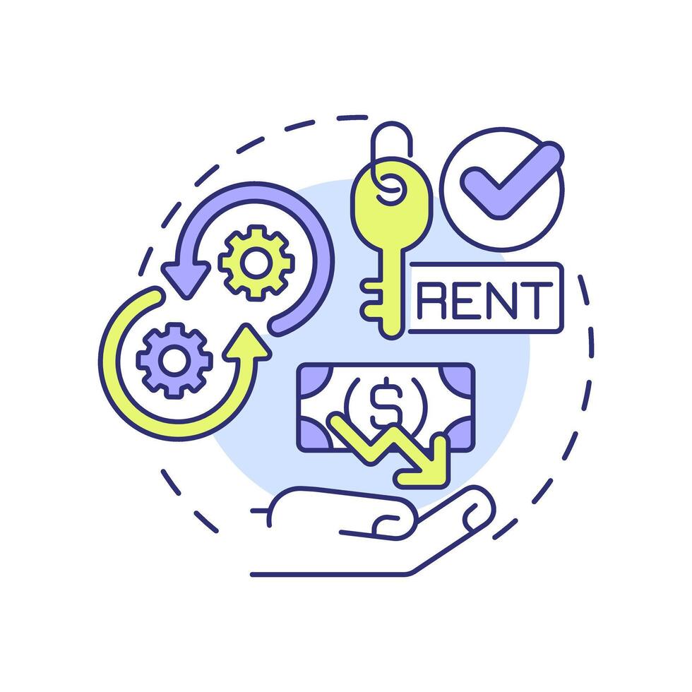 Lower initial costs multi color concept icon. Renting equipment. Contract manufacturing benefit. Round shape line illustration. Abstract idea. Graphic design. Easy to use in article vector