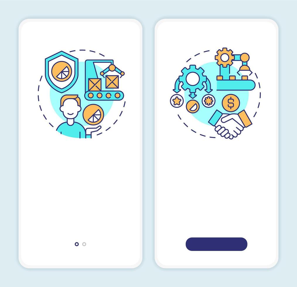 White label vs private label onboarding mobile app screen. Walkthrough 2 steps editable graphic instructions with linear concepts. UI, UX, GUI template vector