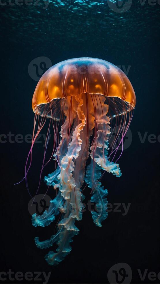 A jellyfish floating in the ocean photo