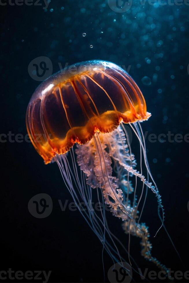A jellyfish floating in the ocean photo