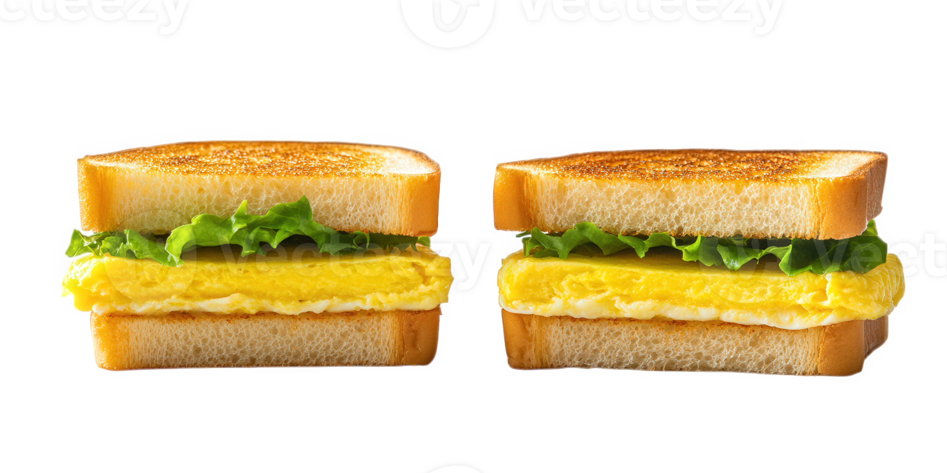 Two delicious egg salad sandwiches on toasted bread png