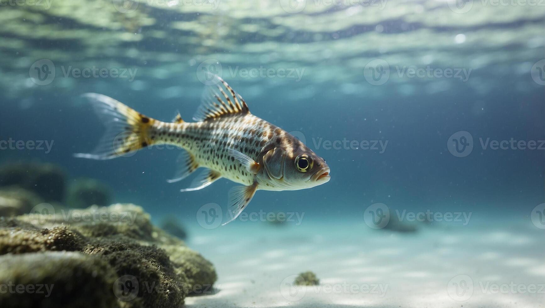 A fish swimming in the ocean with sunlight on it photo