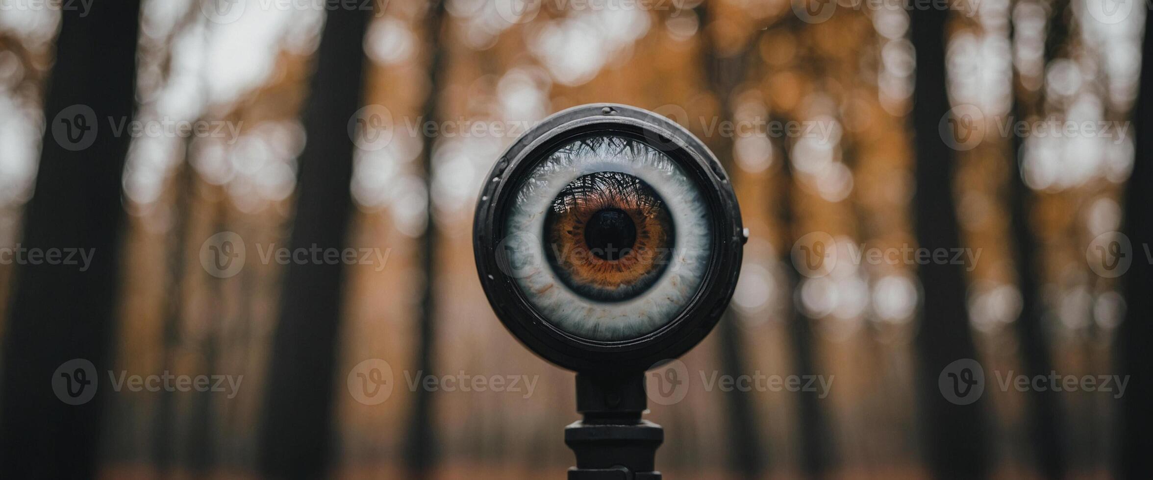 A close up of a camera lens with an eye in the middle photo