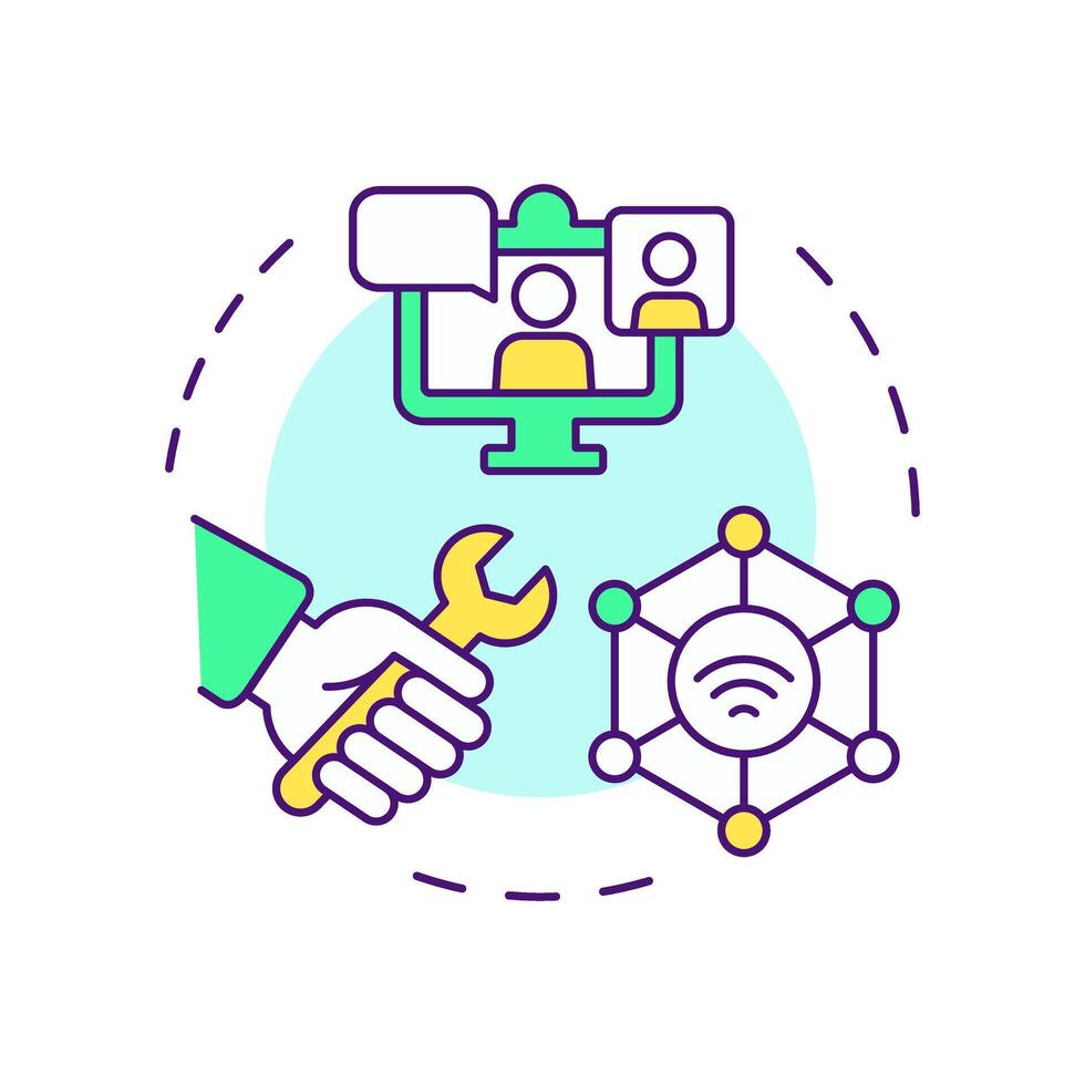 Remote support multi color concept icon. Real-time tracking and monitoring. Field service management. Round shape line illustration. Abstract idea. Graphic design. Easy to use in article vector