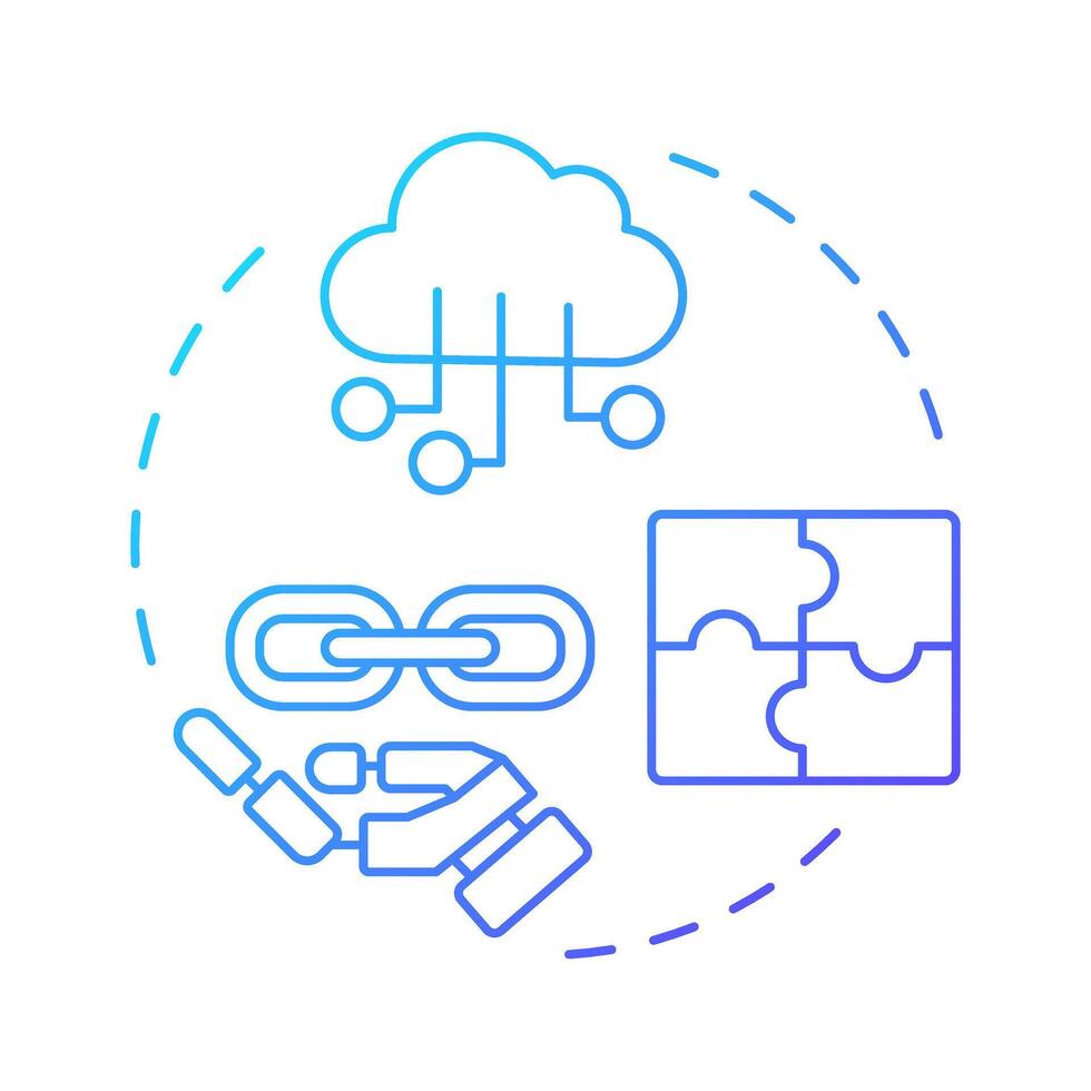 System integration blue gradient concept icon. RPA connecting software and platforms. Technology development. Round shape line illustration. Abstract idea. Graphic design. Easy to use in presentation vector