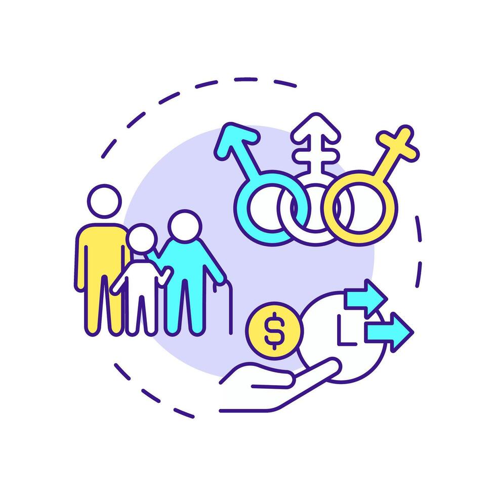 Demographic analysis multi color concept icon. Examining basic characteristics. Audience measurement. Round shape line illustration. Abstract idea. Graphic design. Easy to use in infographic vector