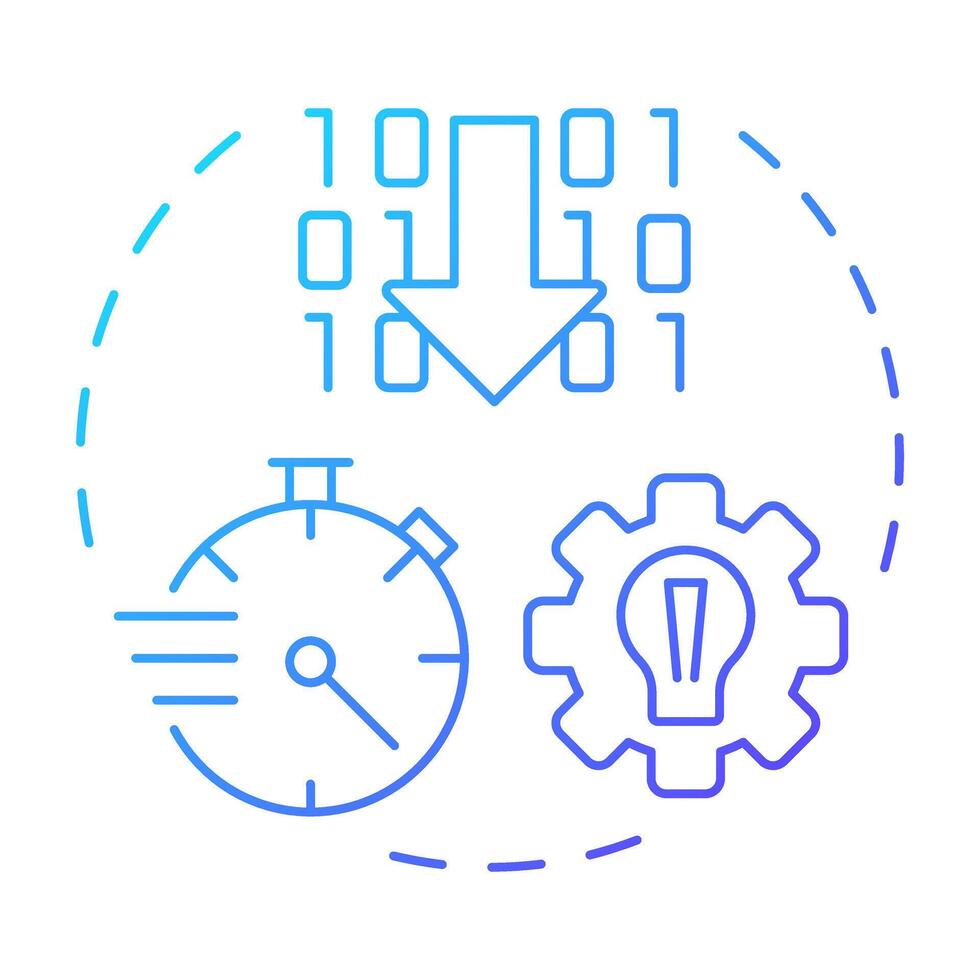 Low code blue gradient concept icon. Drag and drop interfaces with pre built components. RPA technology. Round shape line illustration. Abstract idea. Graphic design. Easy to use in presentation vector
