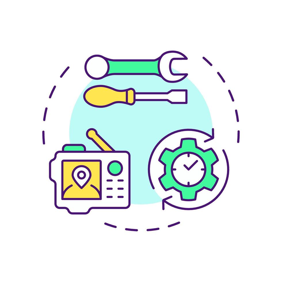 Tracking equipment multi color concept icon. Real-time tracking and monitoring. Field service management. Round shape line illustration. Abstract idea. Graphic design. Easy to use in article vector