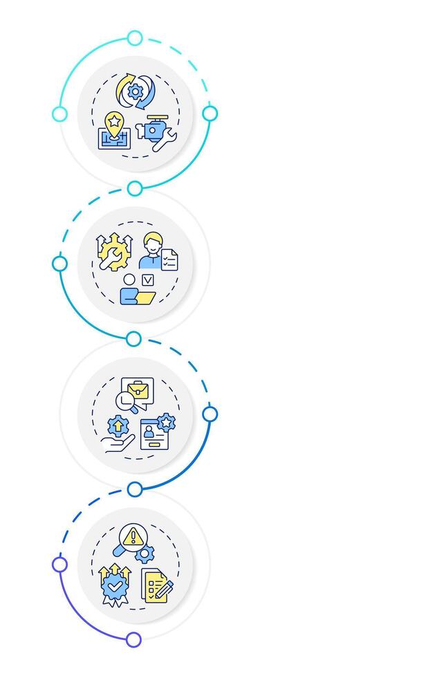 Core features of fsm systems infographic design templat. Field service management. Data visualization with 5 options. Process vertical flow chart vector