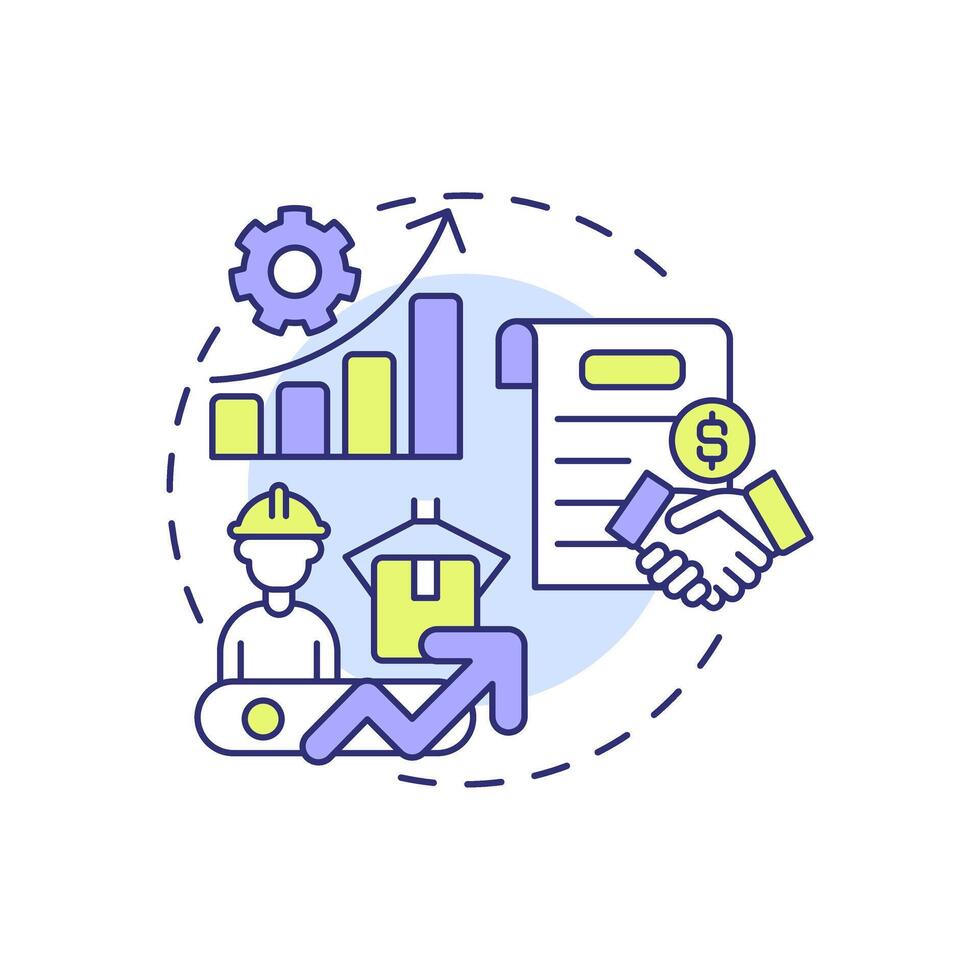 Increased manufacturing capacity multi color concept icon. Resource optimization. Benefit of contract production. Round shape line illustration. Abstract idea. Graphic design. Easy to use in article vector