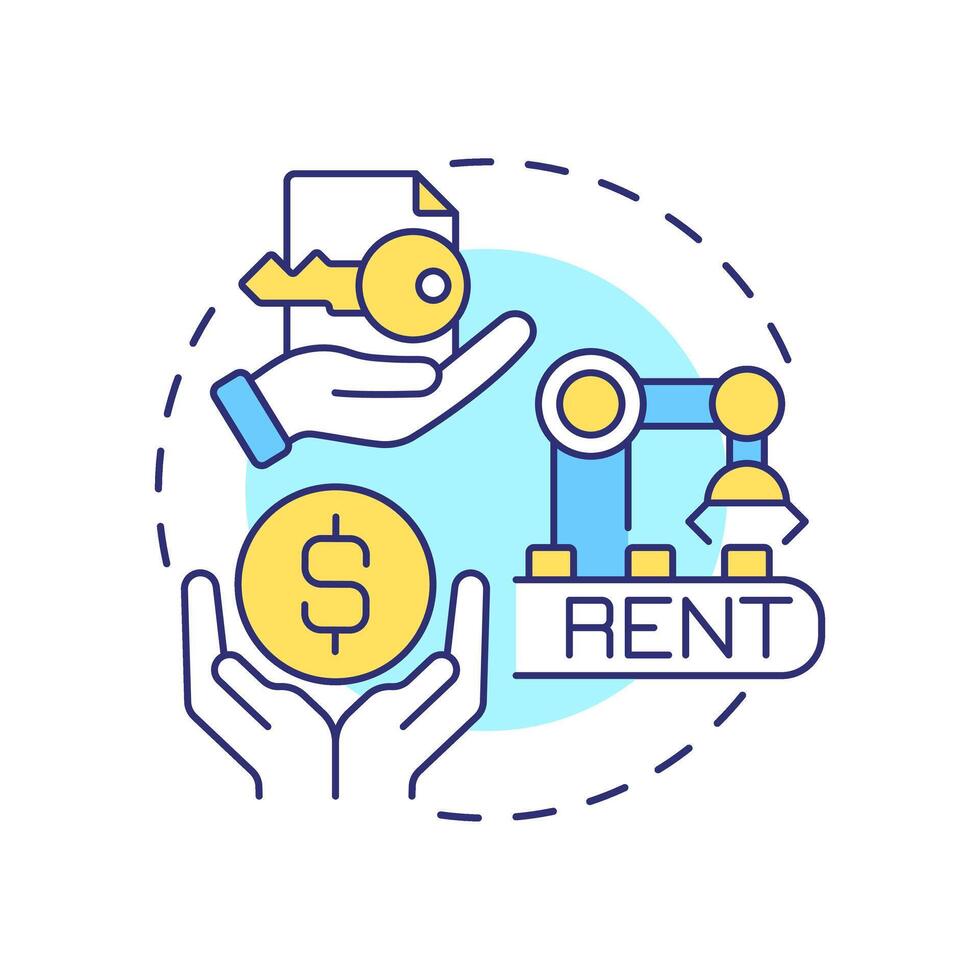 Renting equipment or facility multi color concept icon. Industrial resource management. Operational efficiency. Round shape line illustration. Abstract idea. Graphic design. Easy to use in article vector