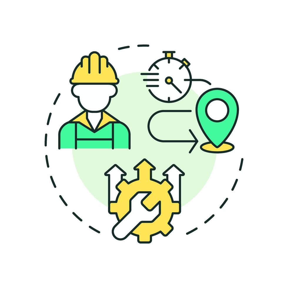 Improve technician utilization multi color concept icon. Benefit of FSM. Field service management. Round shape line illustration. Abstract idea. Graphic design. Easy to use in article vector