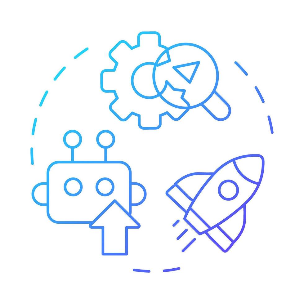 RPA pilot blue gradient concept icon. Trial launch of automation system. Testing bot in real environment. Round shape line illustration. Abstract idea. Graphic design. Easy to use in presentation vector