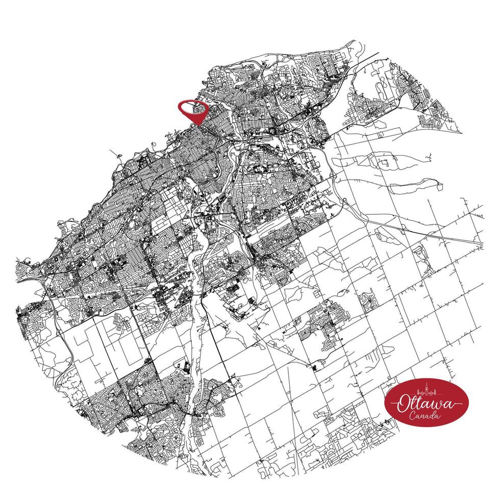 Ottawa, Canada,detail Streets Roads Map with location pin, illustration element image vector