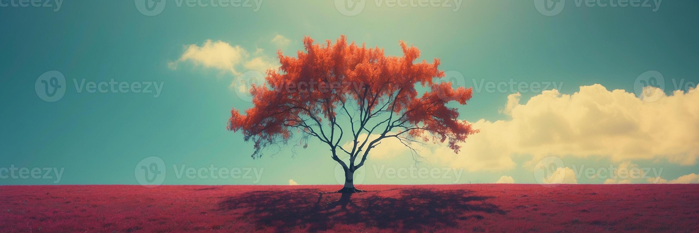 A tree in a field with a blue sky photo