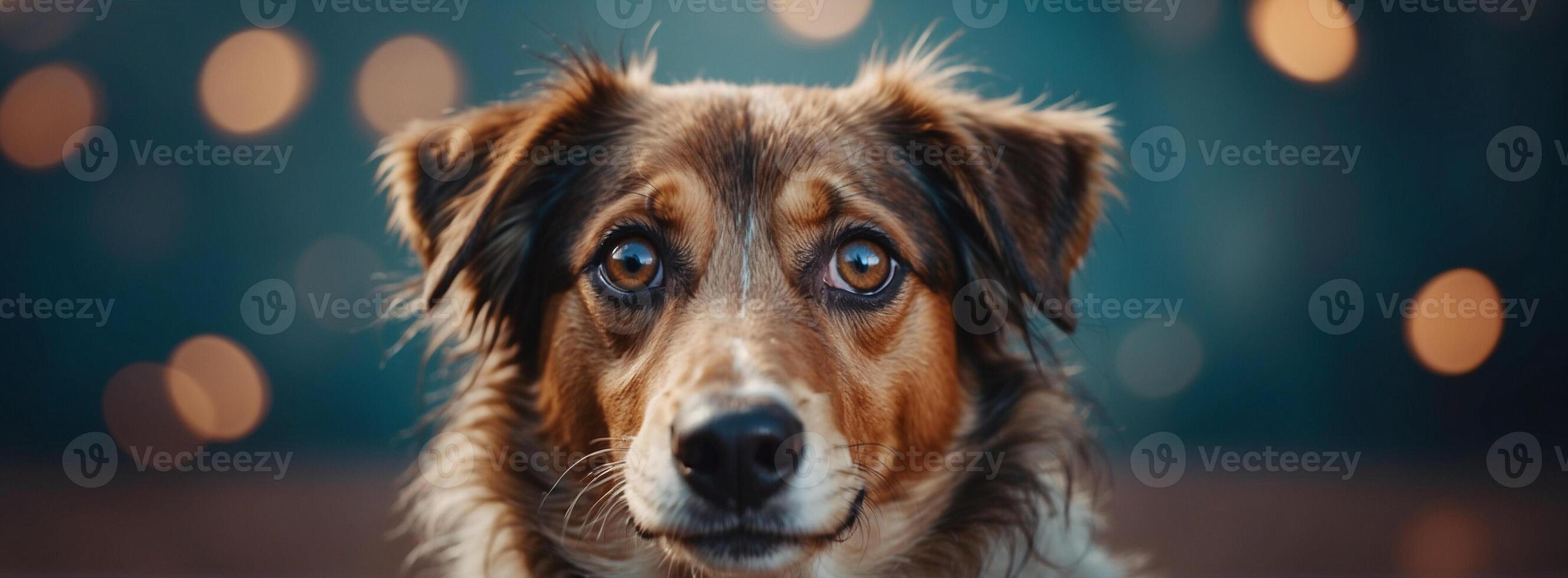A dog with a big brown eyes looking at the camera photo