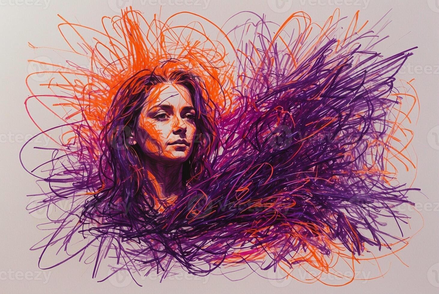 A drawing of a woman with purple hair photo