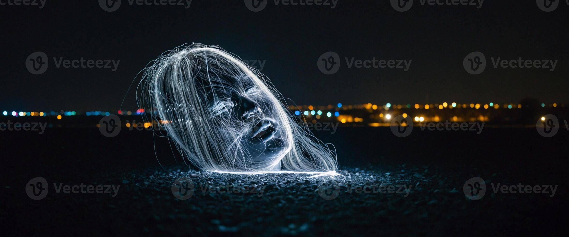 A face is illuminated by light painting photo