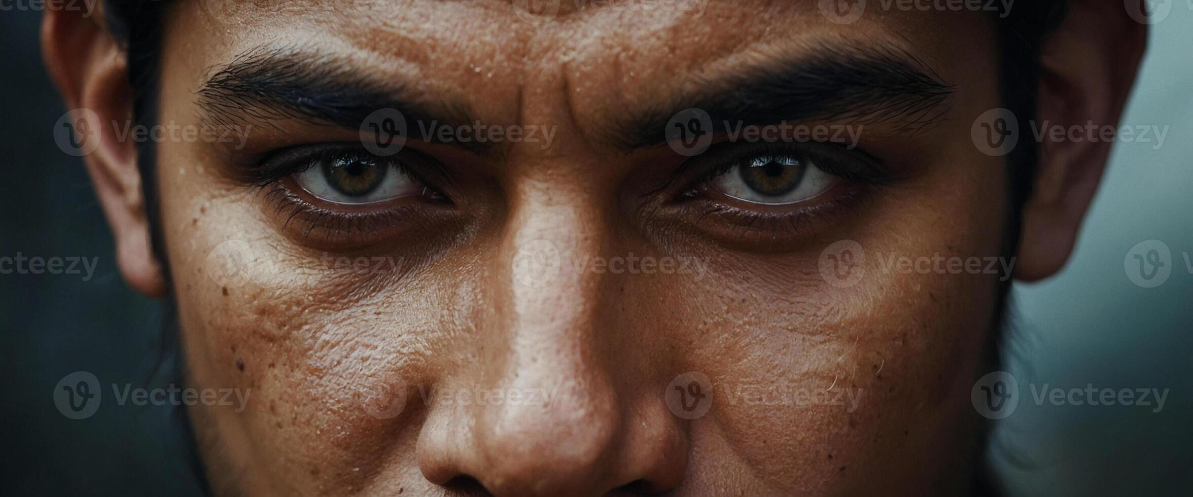 A close up of a man's face with dark eyes photo