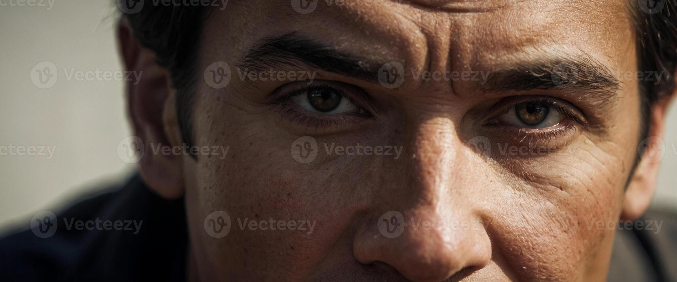 A close up of a man's face with a close up of his eyes photo