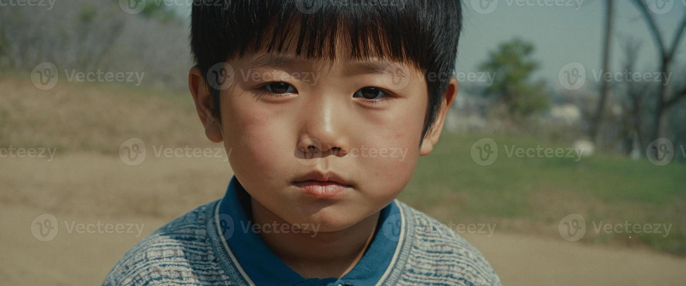 A young boy is looking at the camera photo