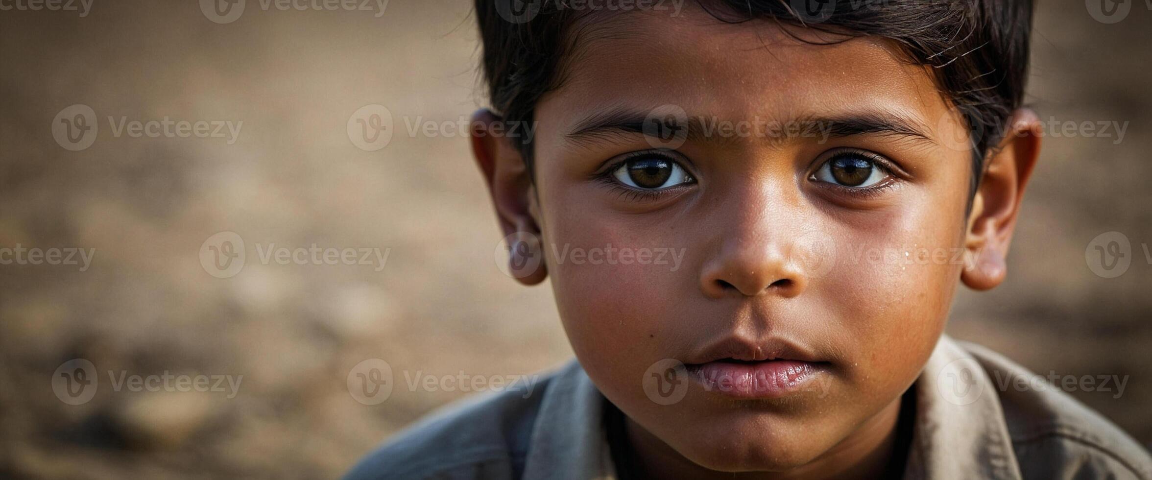 A young boy stares into the camera photo
