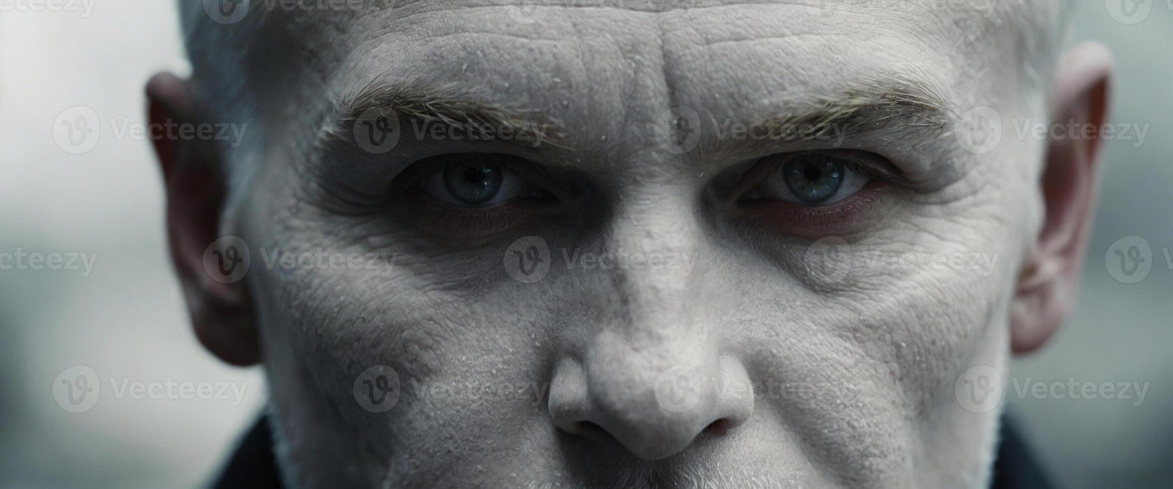 A close up of a man with white hair photo