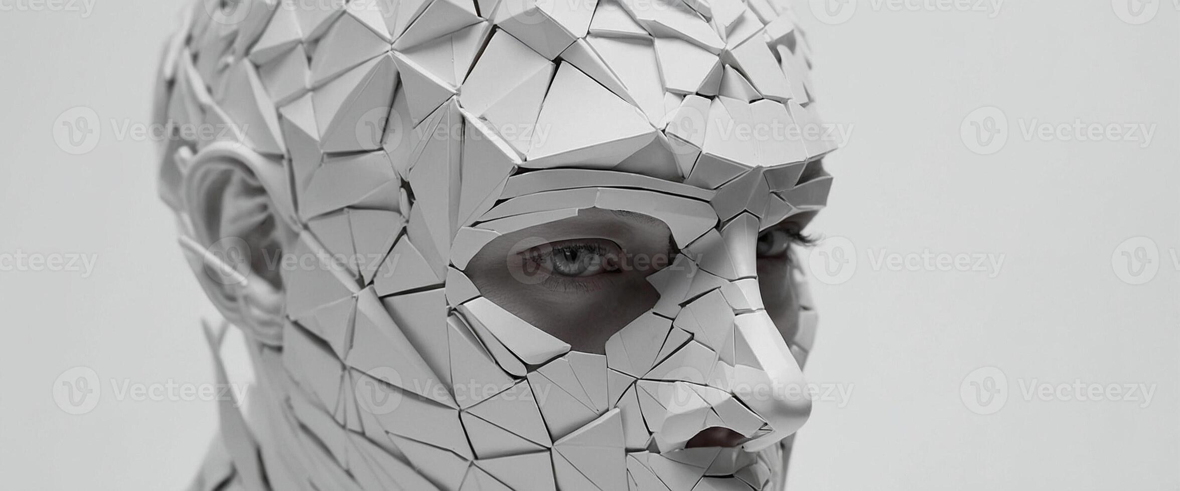 A man's face is made of paper and triangles photo