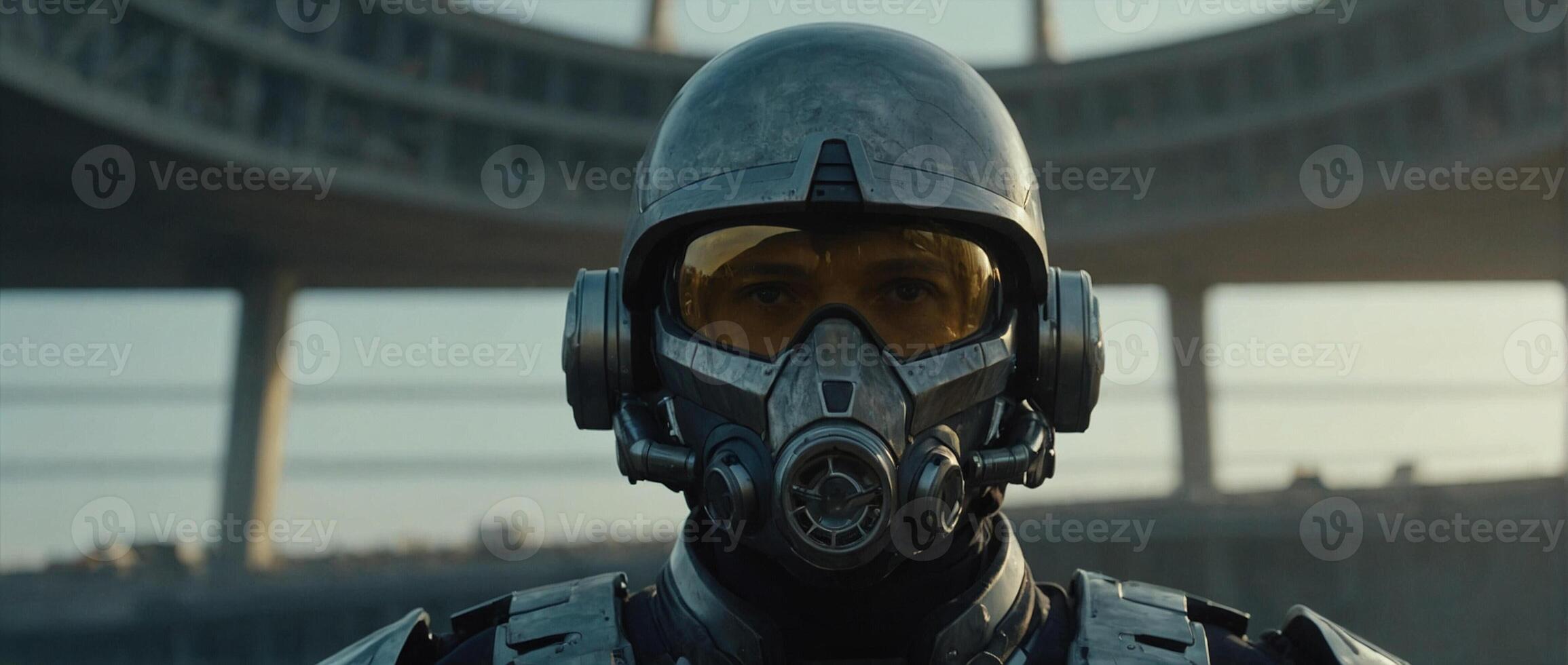 The man in the helmet is wearing a helmet photo
