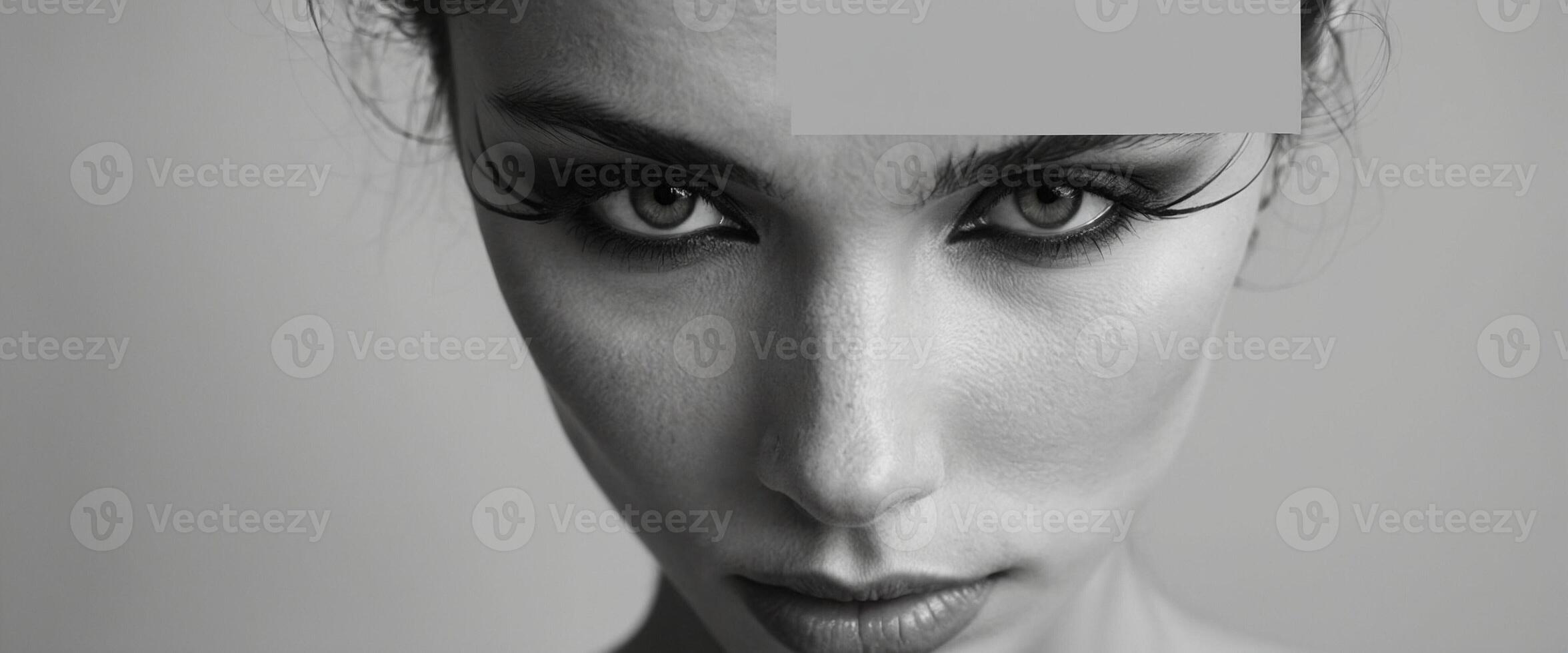 A woman with a black and white photo of her face