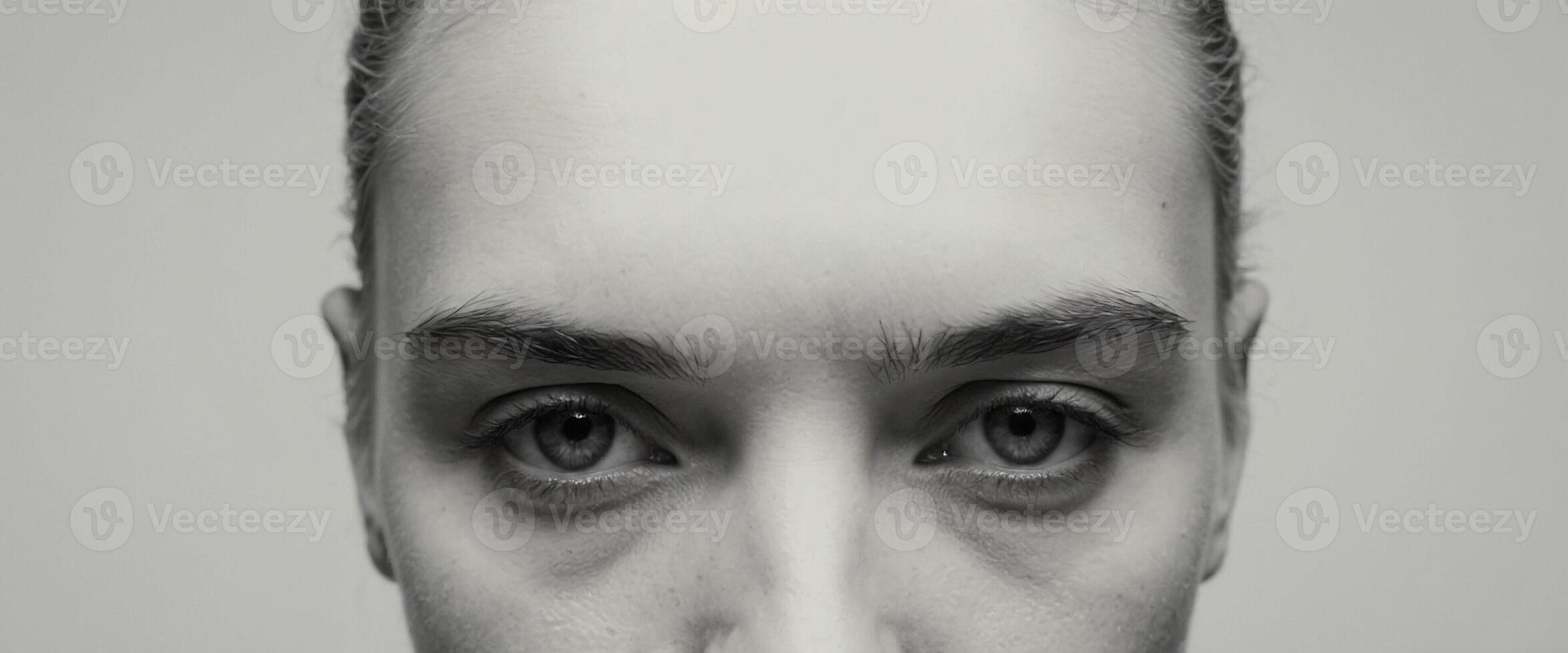 A woman with a black and white photo of her face