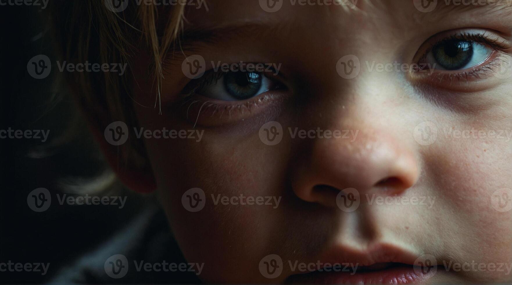 A close up of a young boy with blue eyes photo