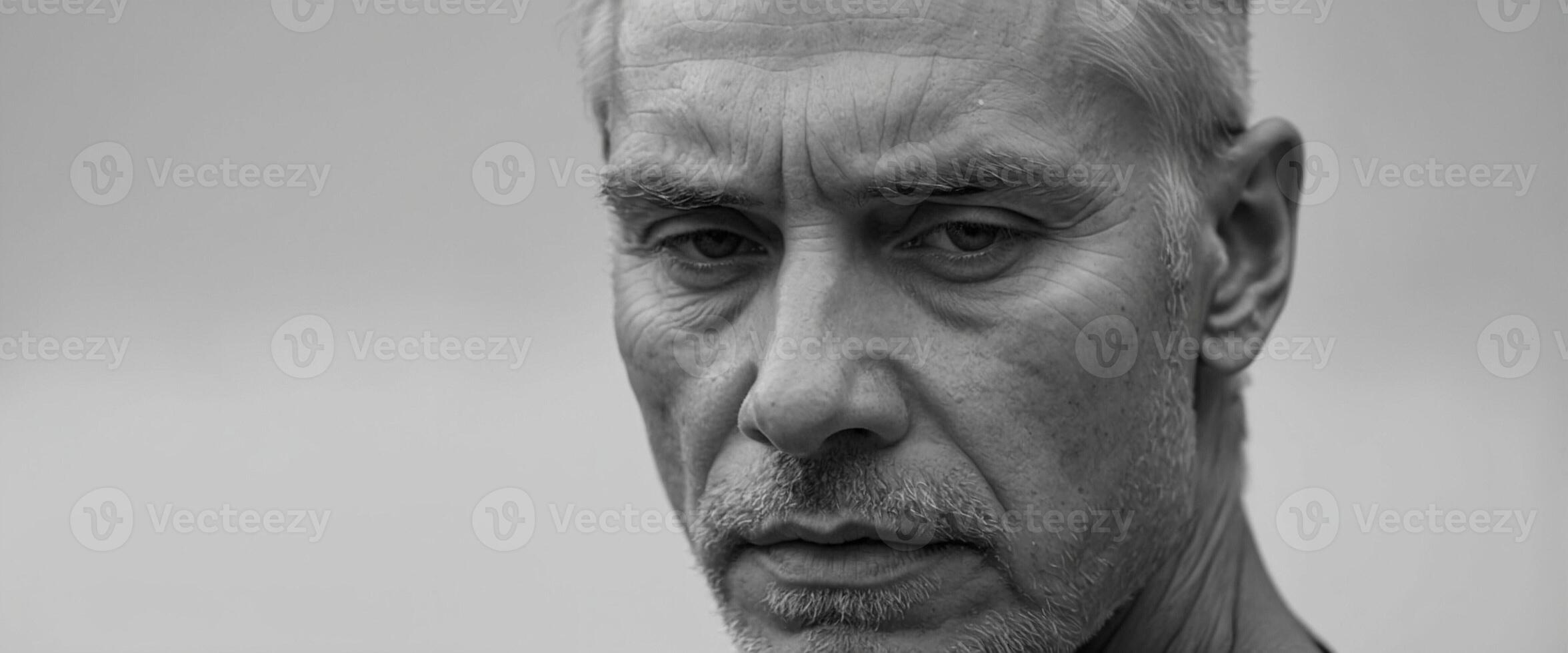 A black and white photo of a man with grey hair