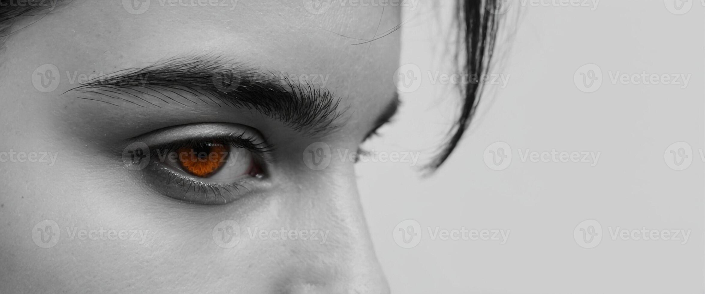 A close up of a woman's eye with orange eyes photo