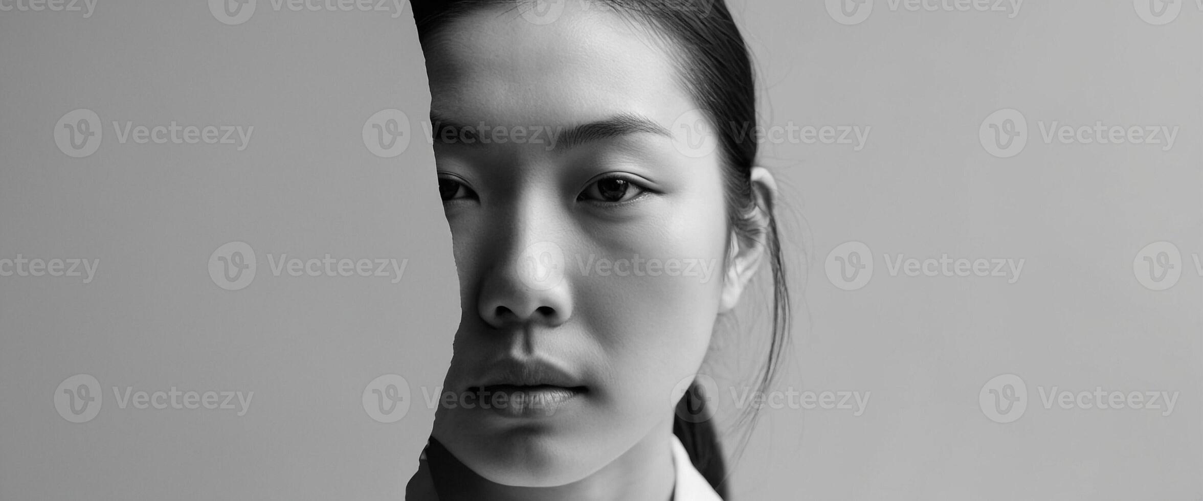 A woman peeking out from behind a wall photo