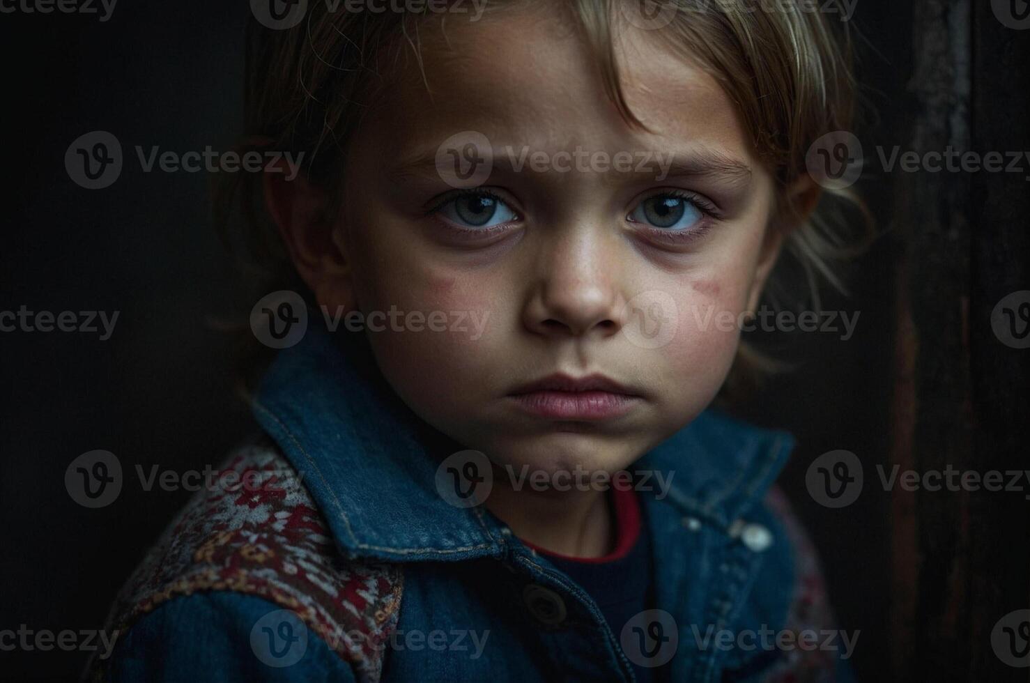A young boy with blue eyes looking at the camera photo