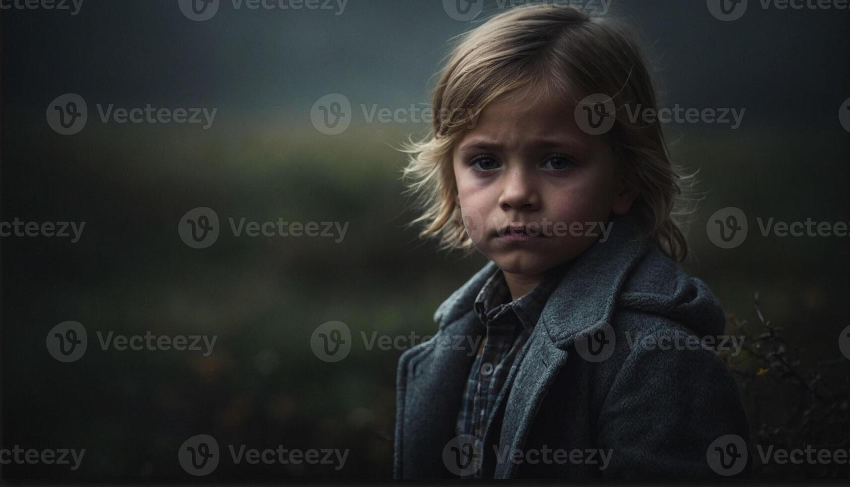 A young boy is standing in a field photo