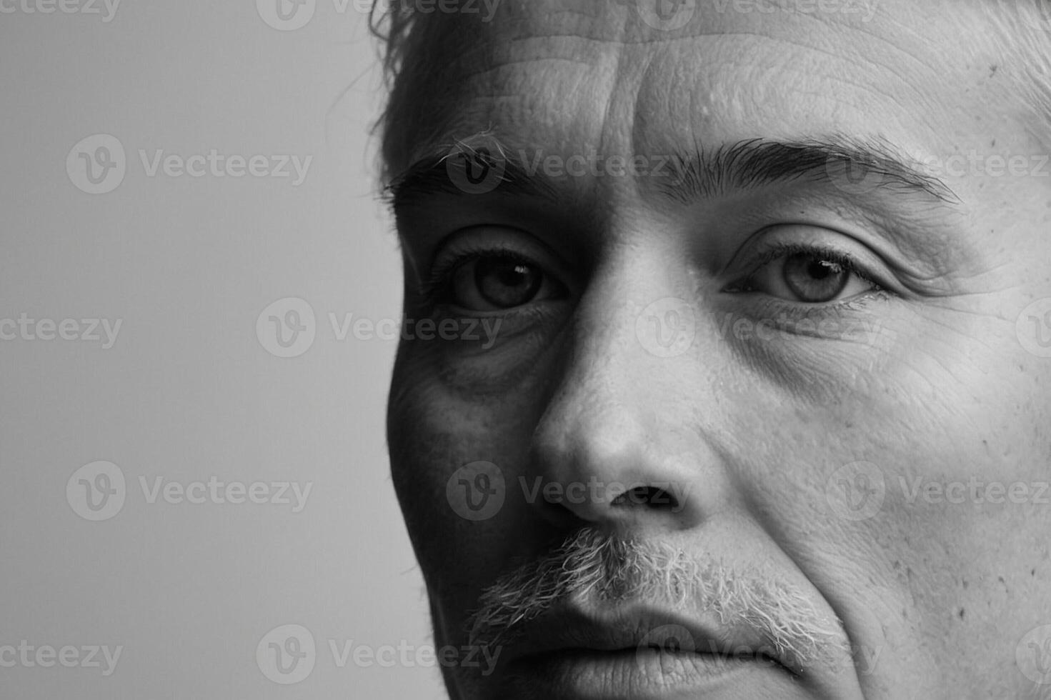 A black and white photo of a man with a mustache